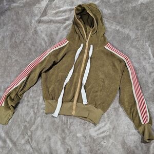 & Other Stories Khaki Hoodie with Red Stripes